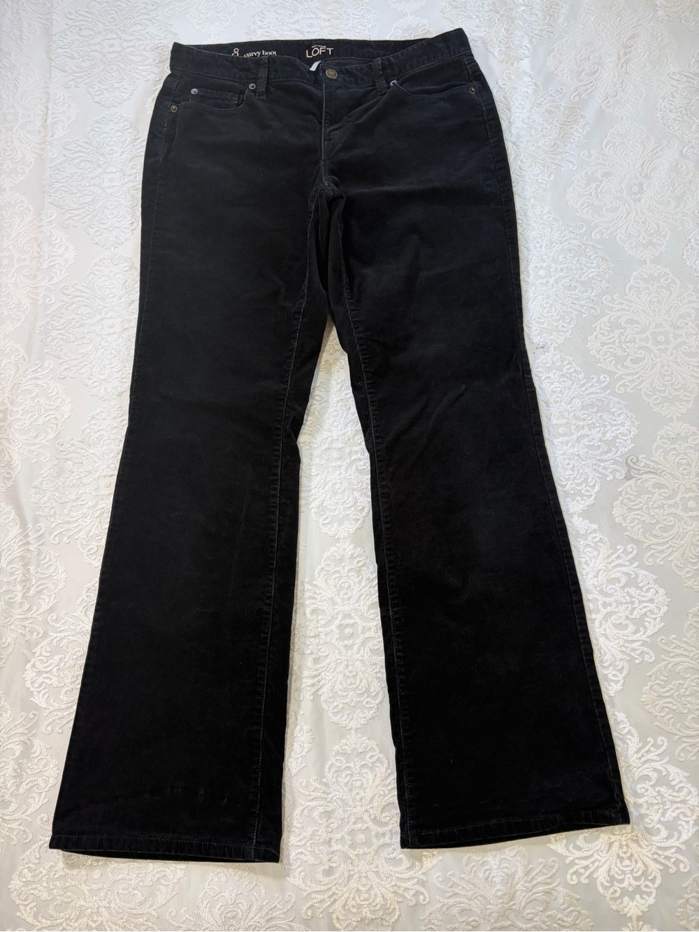 Loft Curvy Bootcut Black Corduroy Jeans Mid rise Size 8